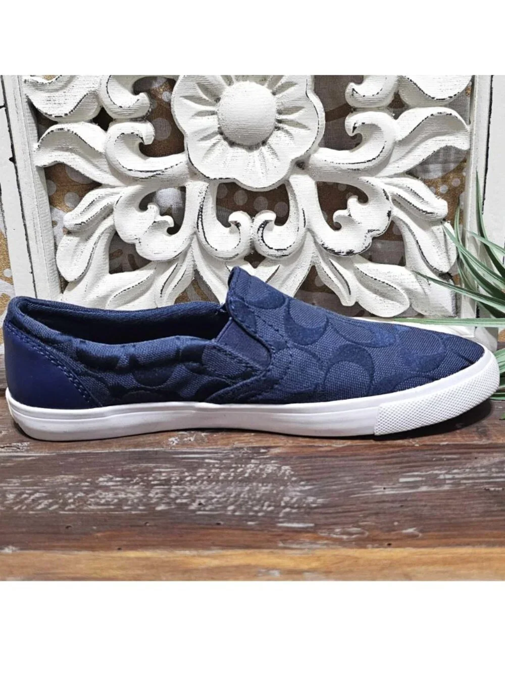 Coach Navy Allegra Signature C Slip On Sneakers Casual Preppy Shoes Size 6B